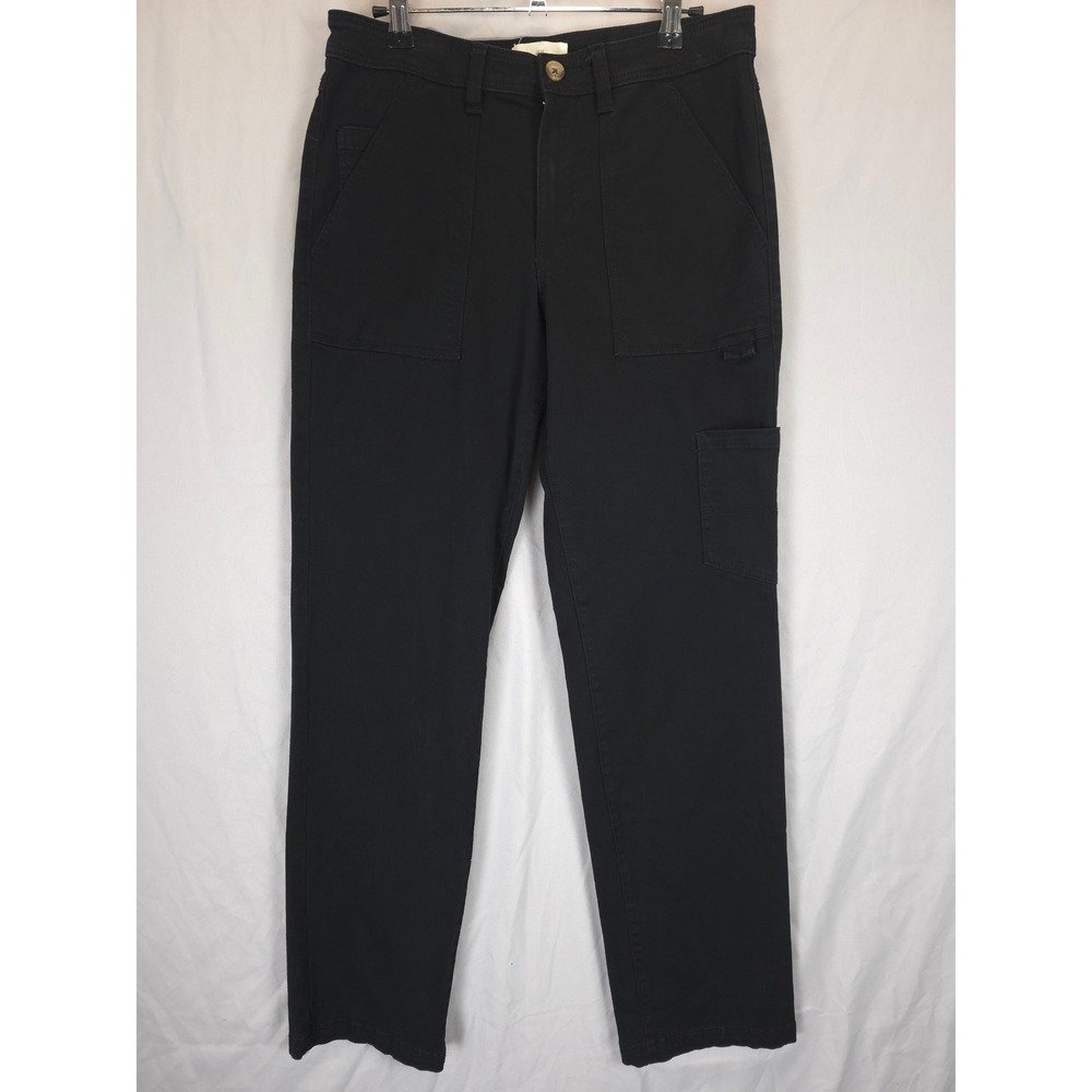 H&M Black Cargo Pants Women 6 Utility Pockets Straight Leg Workwear Casual Chic